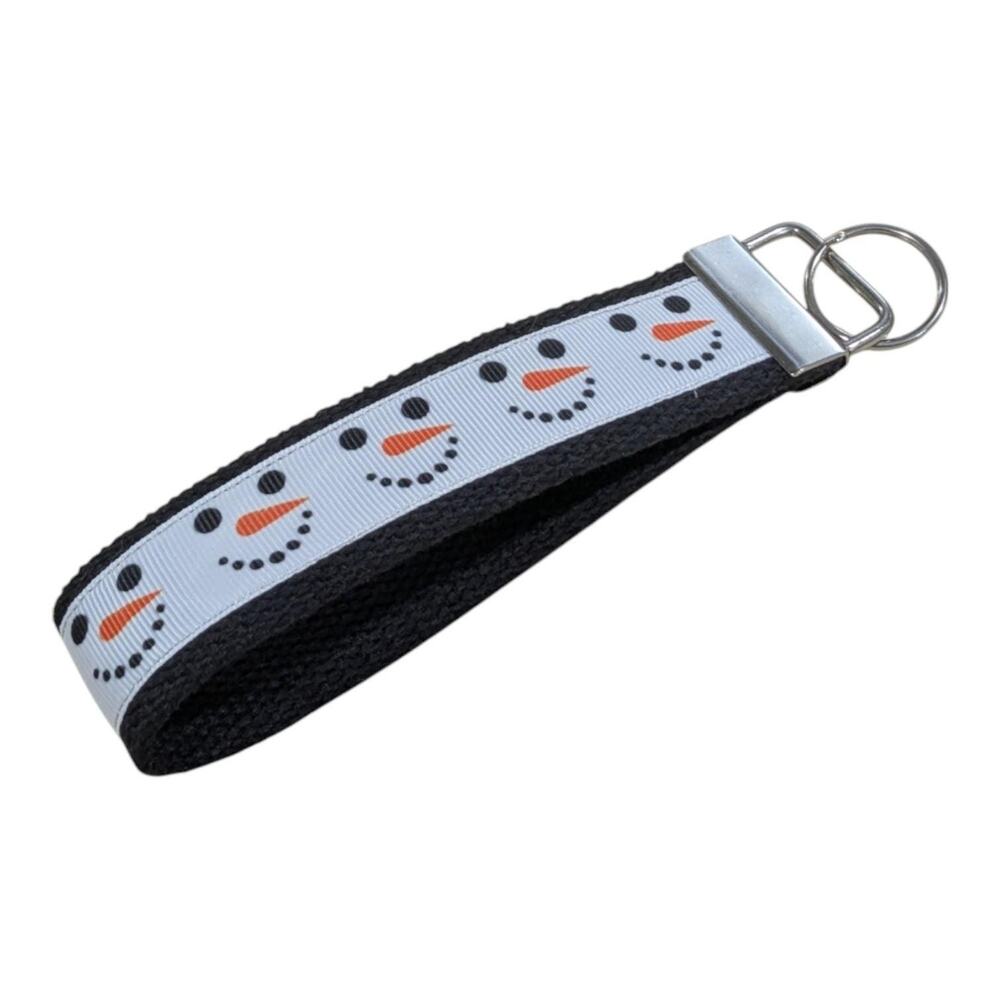 Snowman Face Keychain Wristlet Handmade Fabric Key FOB‎ Snow Winter Gift Charm